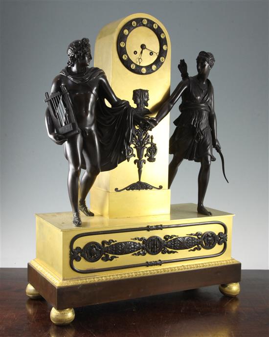 A Second Empire bronze and ormolu mantel clock, 23.5in.
